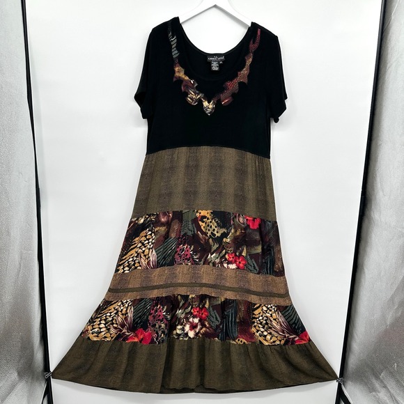 Vintage Carole Little Maxi Dress Size 14 Patchwork Cottagecore Dark Academia USA